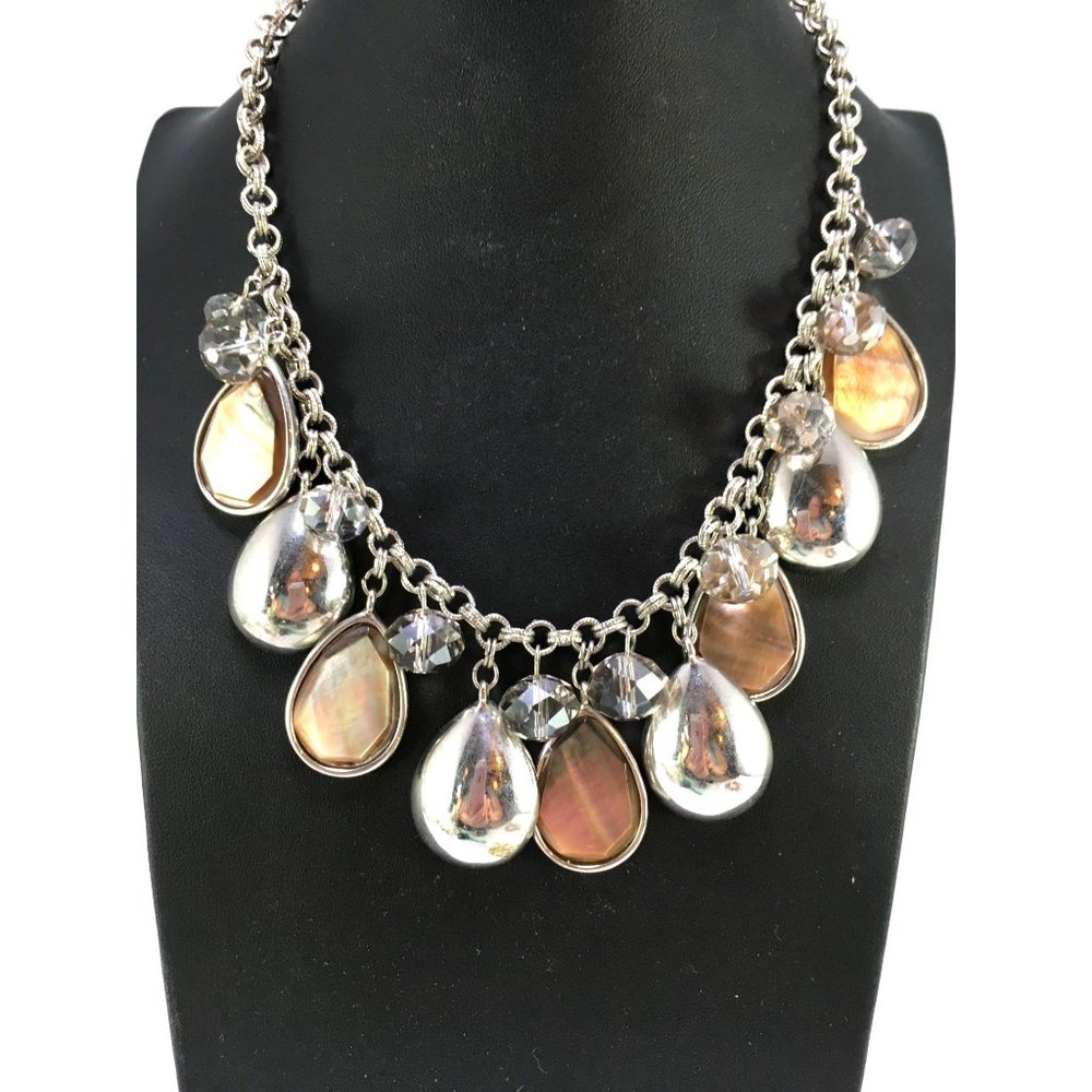 White House Black Marketplace Silver Tone Mother of Pearl Teardrop Necklace w/ C